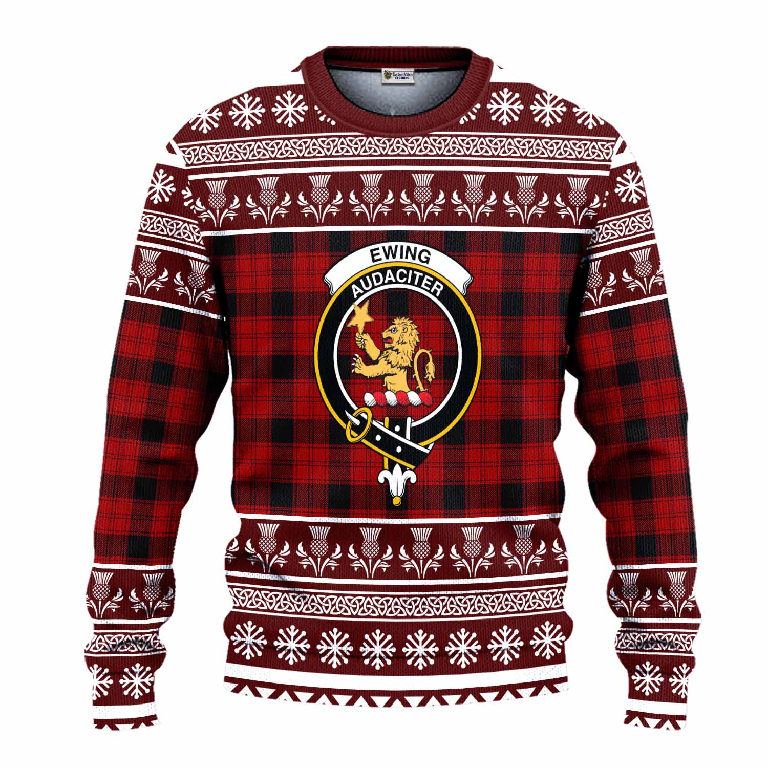 Ewing Clan Tartan Christmas Ugly Sweater with Family Crest - Tartan Vibes Clothing