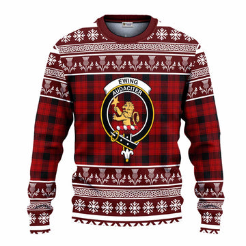Ewing Clan Tartan Christmas Ugly Sweater with Family Crest