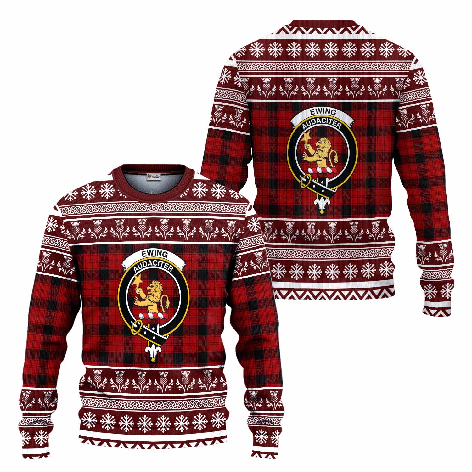 Ewing Clan Tartan Christmas Ugly Sweater with Family Crest - Tartan Vibes Clothing