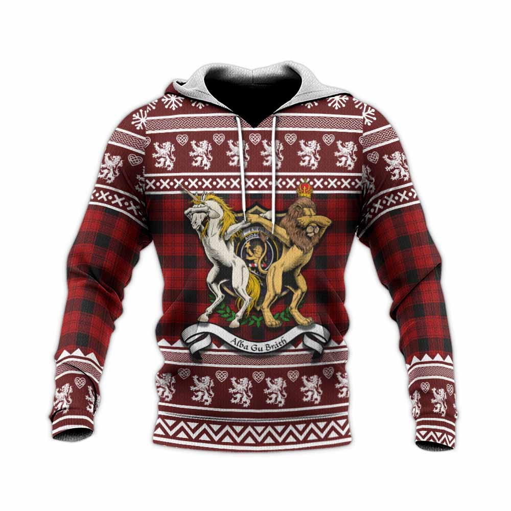 Ewing Clan Tartan Crest Christmas Knitted Hoodie Coat of Arms Funny Style - Tartan Vibes Clothing