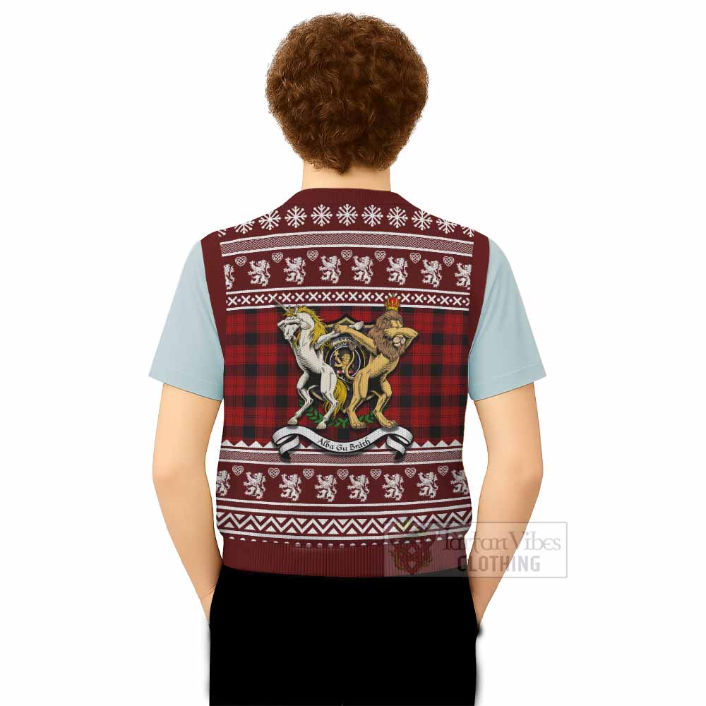 Ewing Clan Tartan Crest Christmas Knitted V-Neck Vest Coat of Arms Funny Style - Tartan Vibes Clothing