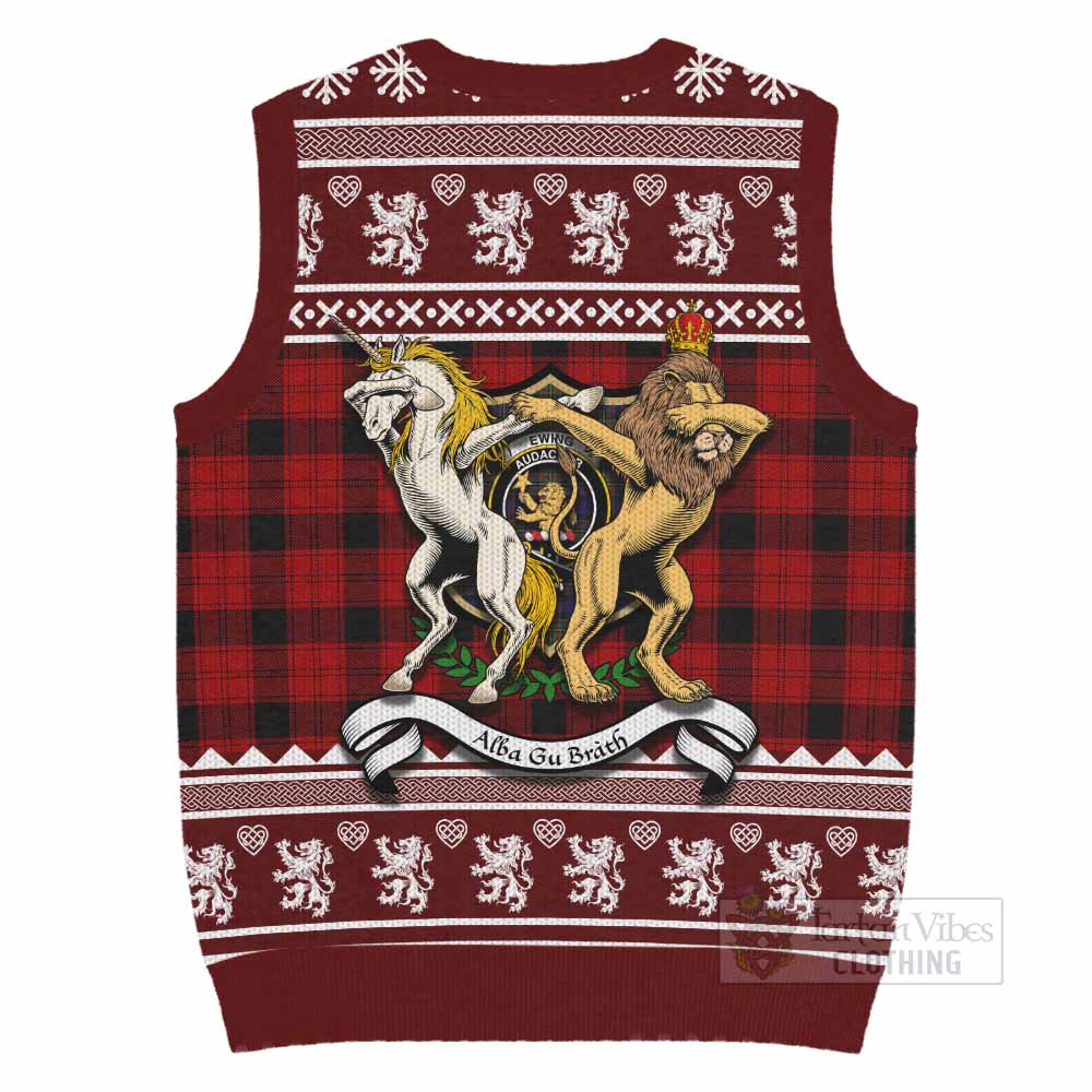 Ewing Clan Tartan Crest Christmas Knitted V-Neck Vest Coat of Arms Funny Style - Tartan Vibes Clothing