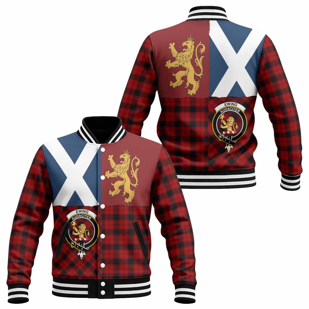Ewing Crest Tartan Baseball Jacket with Lion Rampant Saltire Style