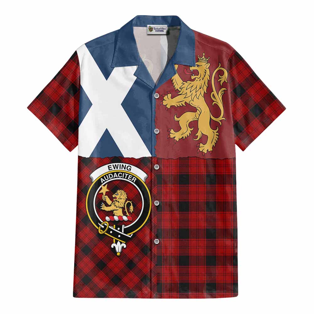 Ewing Crest Tartan Cotton Hawaiian Shirt with Lion Rampant Saltire Style - Tartan Vibes Clothing