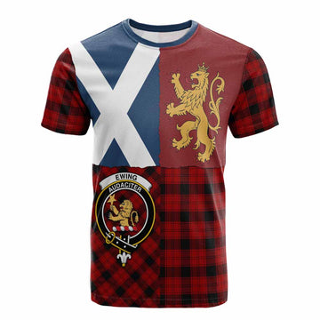 Ewing Crest Tartan Cotton T-shirt with Lion Rampant Saltire Style - Tartan Vibes Clothing