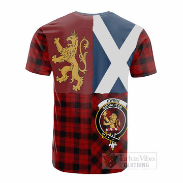 Ewing Crest Tartan Cotton T-shirt with Lion Rampant Saltire Style - Tartan Vibes Clothing