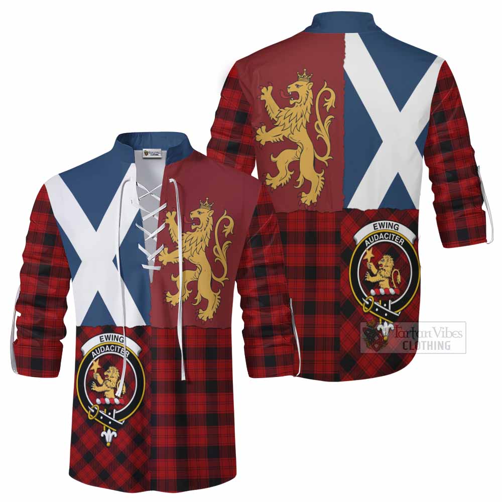 Ewing Crest Tartan Ghillie Shirt with Lion Rampant Saltire Style - Tartan Vibes Clothing