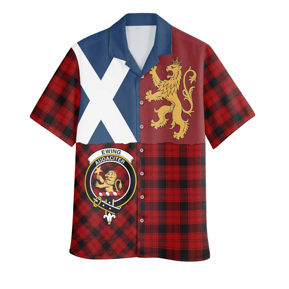 Ewing Crest Tartan Hawaiian Shirt with Lion Rampant Saltire Style