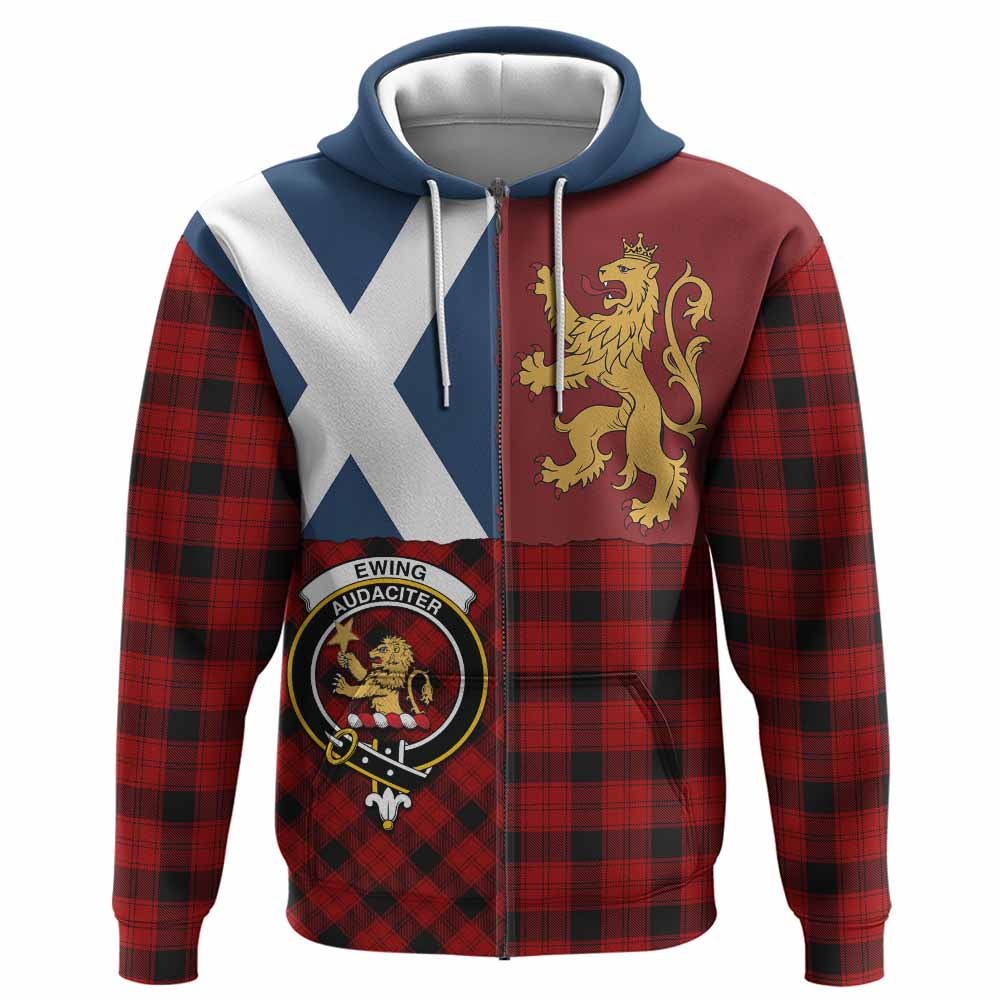 Ewing Crest Tartan Hoodie with Lion Rampant Saltire Style