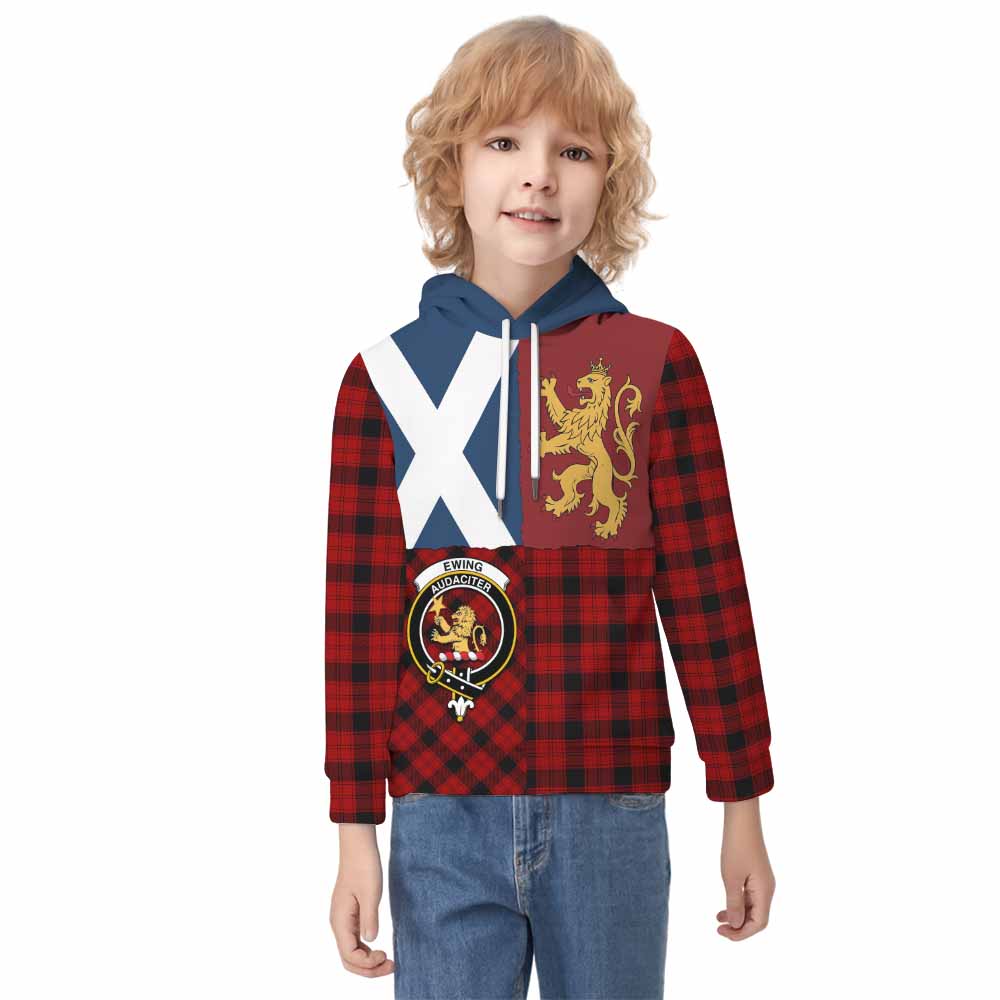 Ewing Crest Tartan Kid Hoodie with Lion Rampant Saltire Style - Tartan Vibes Clothing