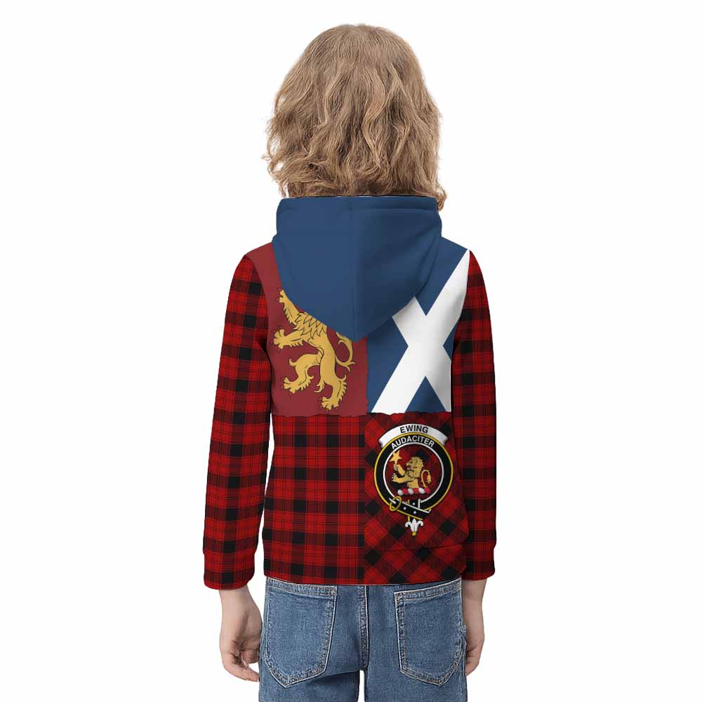 Ewing Crest Tartan Kid Hoodie with Lion Rampant Saltire Style - Tartan Vibes Clothing