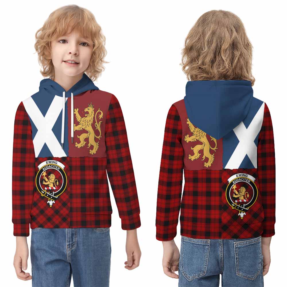 Ewing Crest Tartan Kid Hoodie with Lion Rampant Saltire Style - Tartan Vibes Clothing