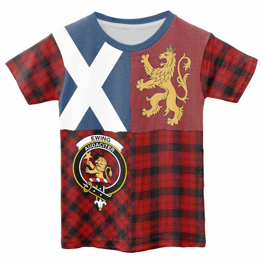 Ewing Crest Tartan Kid T-shirt with Lion Rampant Saltire Style - Tartan Vibes Clothing