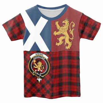 Ewing Crest Tartan Kid T-shirt with Lion Rampant Saltire Style - Tartan Vibes Clothing