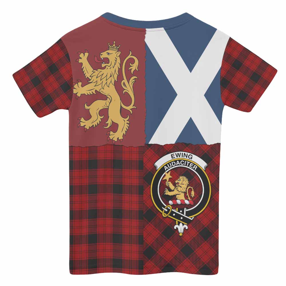Ewing Crest Tartan Kid T-shirt with Lion Rampant Saltire Style - Tartan Vibes Clothing