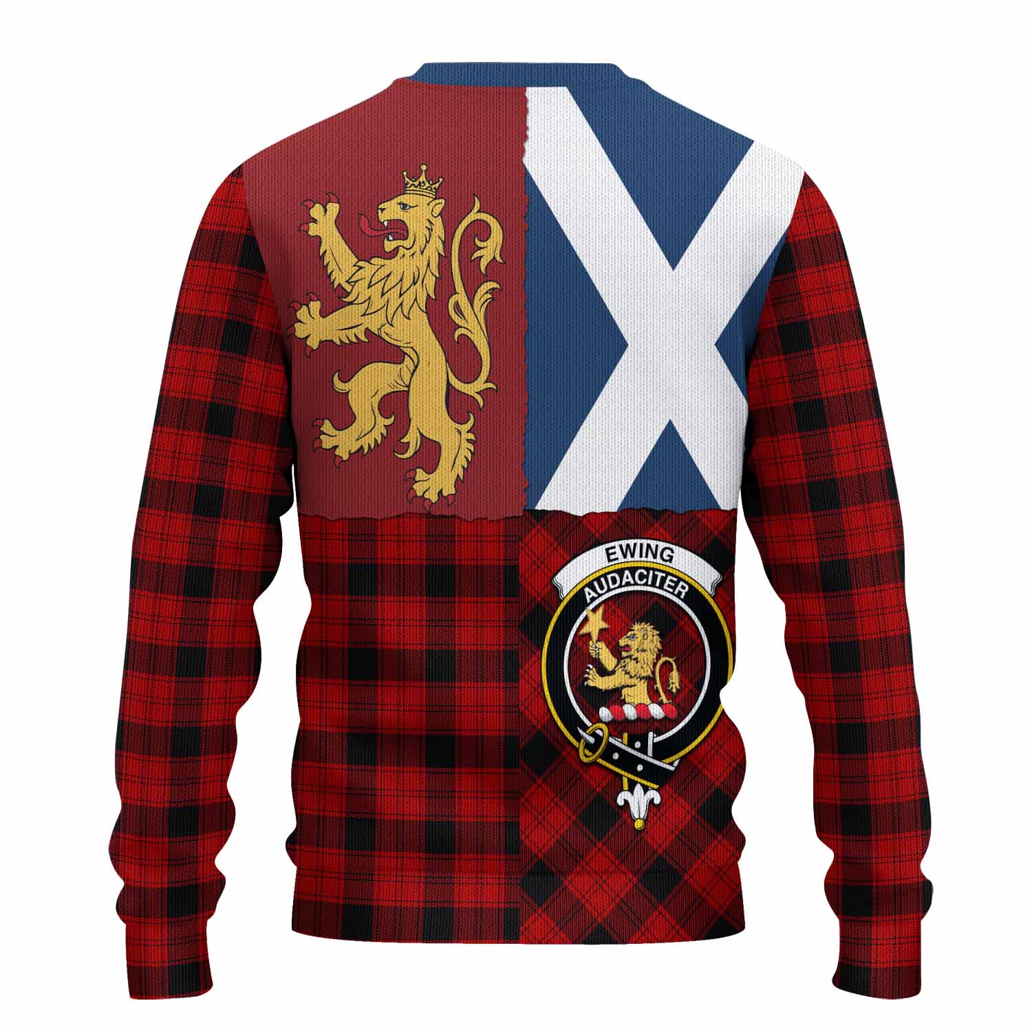Ewing Crest Tartan Knitted Sweater with Lion Rampant Saltire Style