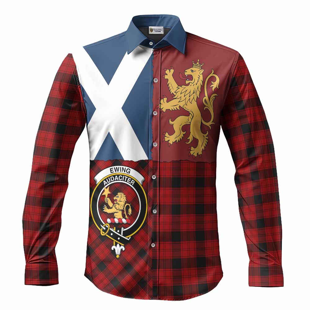 Ewing Crest Tartan Long Sleeve Button Shirts with Lion Rampant Saltire Style