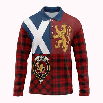 Ewing Crest Tartan Long Sleeve Polo Shirt with Lion Rampant Saltire Style