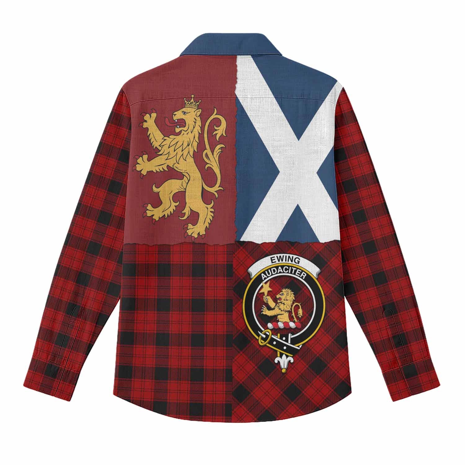Ewing Crest Tartan Women Casual Shirt with Lion Rampant Saltire Style