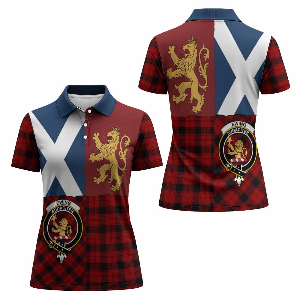 Ewing Crest Tartan Women Polo Shirt with Lion Rampant Saltire Style