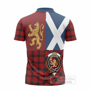 Ewing Crest Tartan Zipper Polo Shirt with Lion Rampant Saltire Style