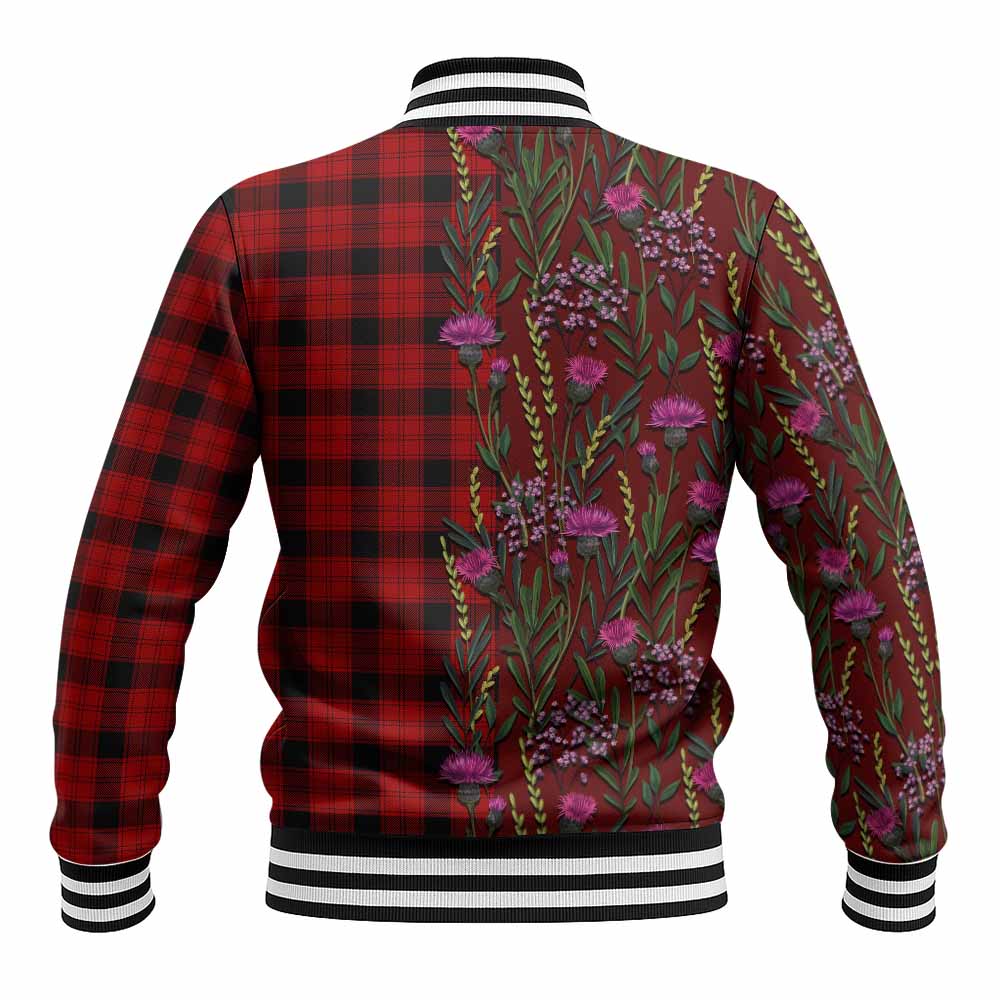 Ewing Family Crest Tartan Baseball Jacket Scottish Thistle Flower Pattern Half Style - Tartan Vibes Clothing
