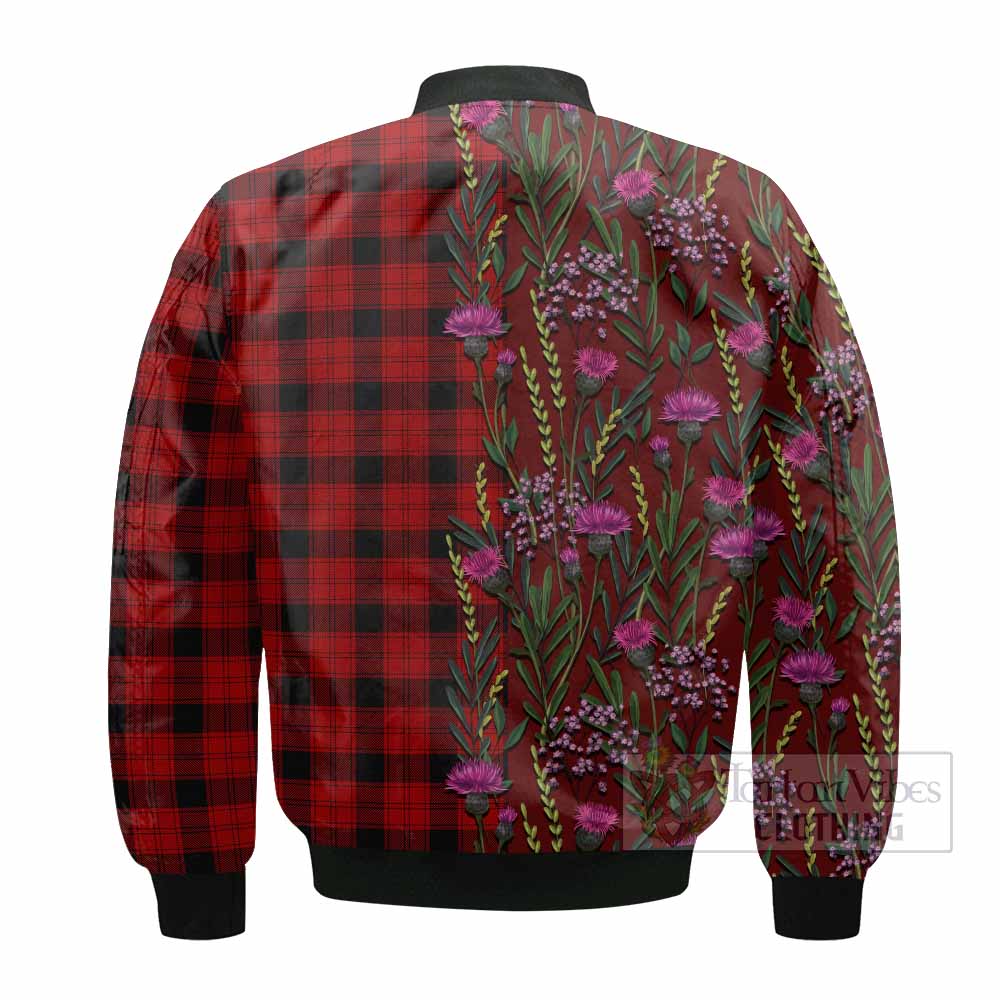 Ewing Family Crest Tartan Bomber Jacket Scottish Thistle Flower Pattern Half Style - Tartan Vibes Clothing