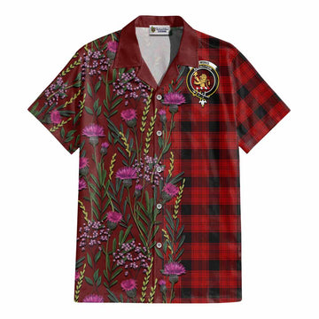 Ewing Family Crest Tartan Cotton Hawaiian Shirt Scottish Thistle Flower Pattern Half Style - Tartan Vibes Clothing