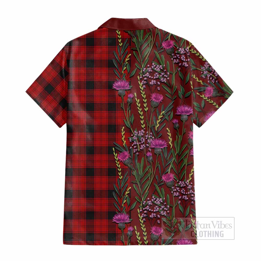 Ewing Family Crest Tartan Cotton Hawaiian Shirt Scottish Thistle Flower Pattern Half Style - Tartan Vibes Clothing