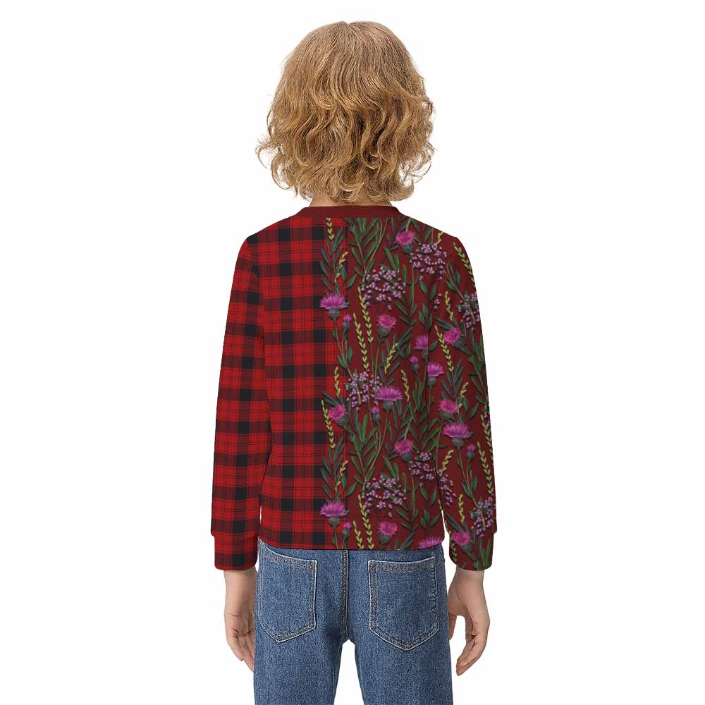 Ewing Family Crest Tartan Kid Knitted Sweatshirt Scottish Thistle Flower Pattern Half Style - Tartan Vibes Clothing