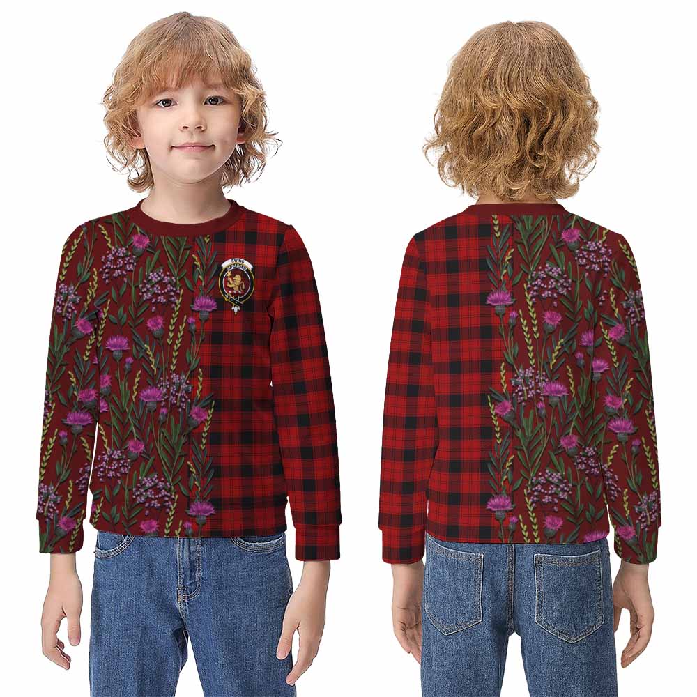 Ewing Family Crest Tartan Kid Knitted Sweatshirt Scottish Thistle Flower Pattern Half Style - Tartan Vibes Clothing