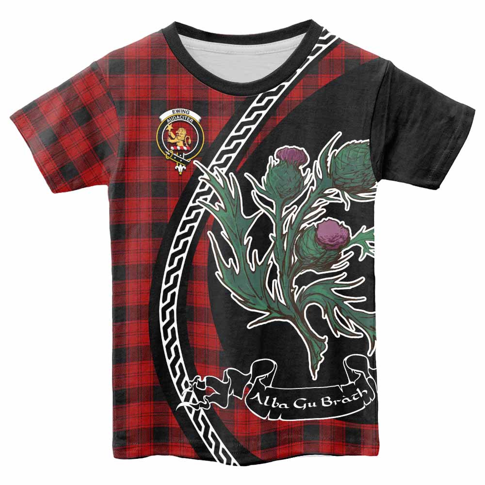 Ewing Family Crest Tartan Kid T-shirt Alba Thistle Inspired - Tartan Vibes Clothing