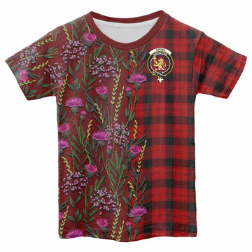 Ewing Family Crest Tartan Kid T-shirt Scottish Thistle Flower Pattern Half Style - Tartan Vibes Clothing