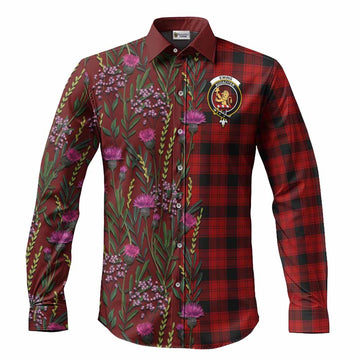 Ewing Family Crest Tartan Long Sleeve Button Shirts Scottish Thistle Flower Pattern Half Style