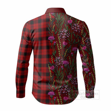 Ewing Family Crest Tartan Long Sleeve Button Shirts Scottish Thistle Flower Pattern Half Style