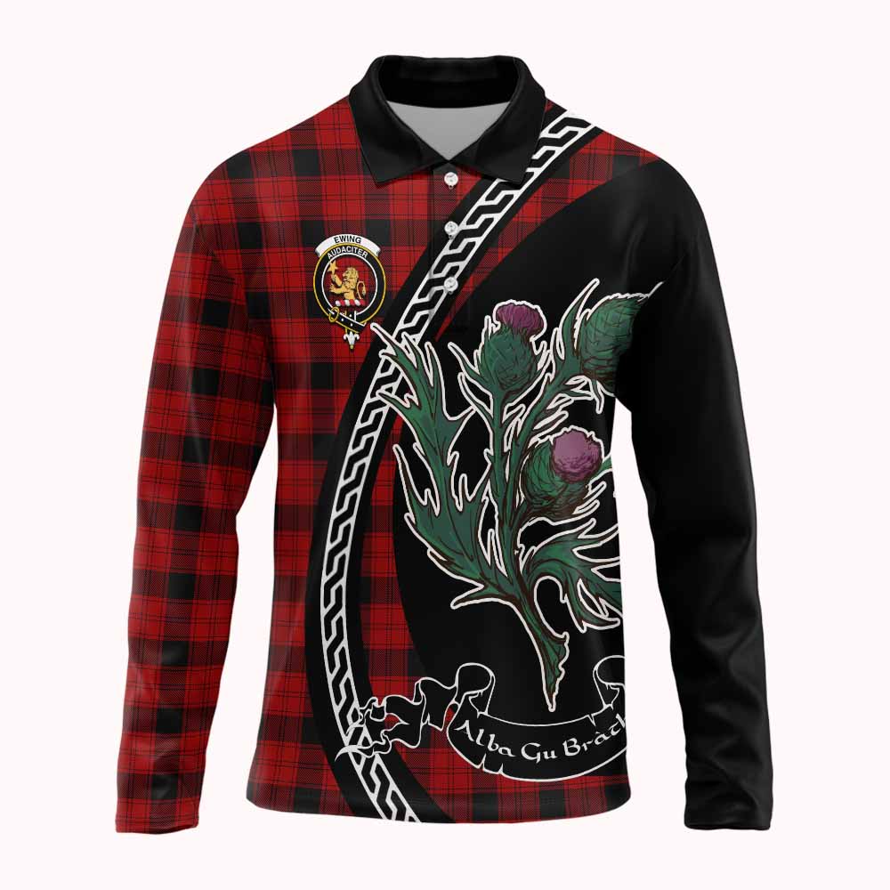 Ewing Family Crest Tartan Long Sleeve Polo Shirt Alba Thistle Inspired - Tartan Vibes Clothing