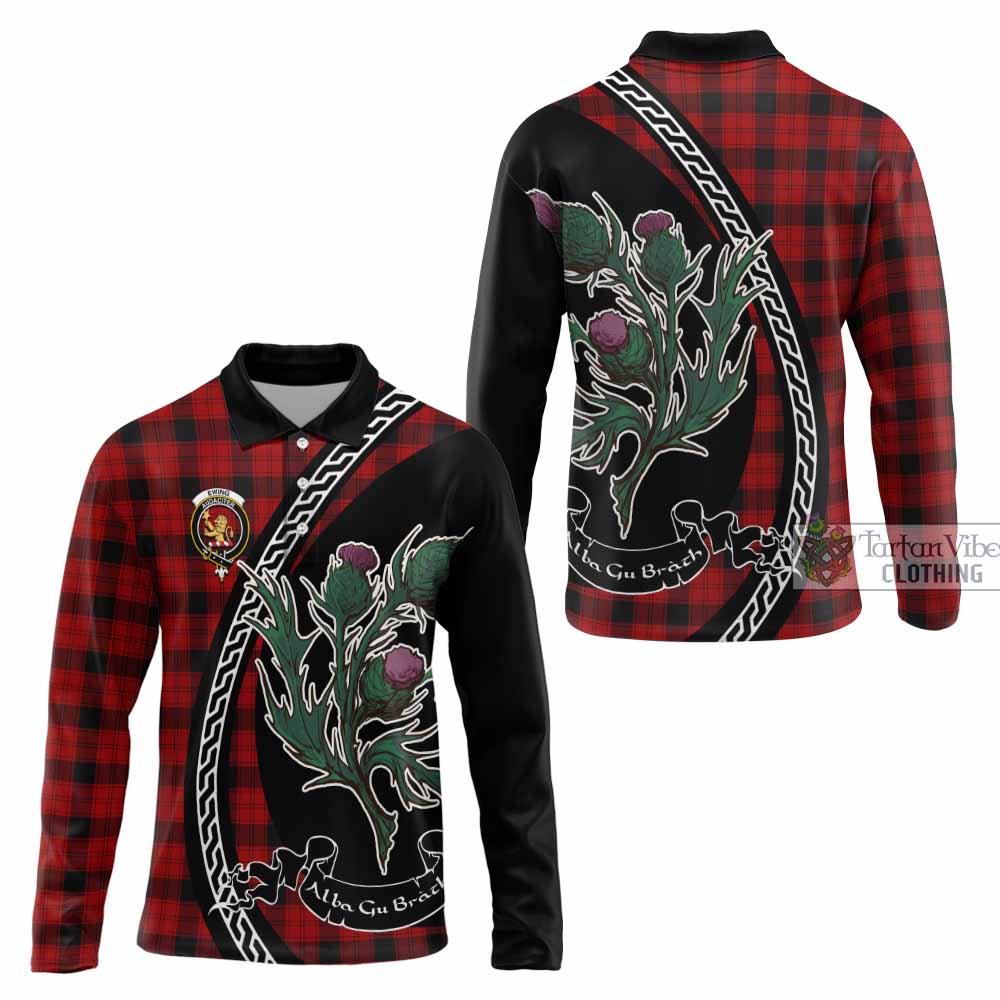 Ewing Family Crest Tartan Long Sleeve Polo Shirt Alba Thistle Inspired - Tartan Vibes Clothing