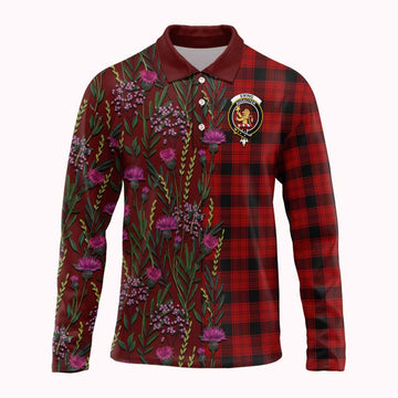 Ewing Family Crest Tartan Long Sleeve Polo Shirt Scottish Thistle Flower Pattern Half Style