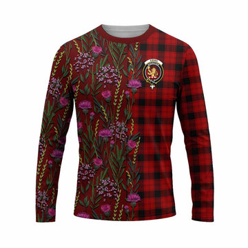 Ewing Family Crest Tartan Long Sleeve T-Shirt Scottish Thistle Flower Pattern Half Style - Tartan Vibes Clothing