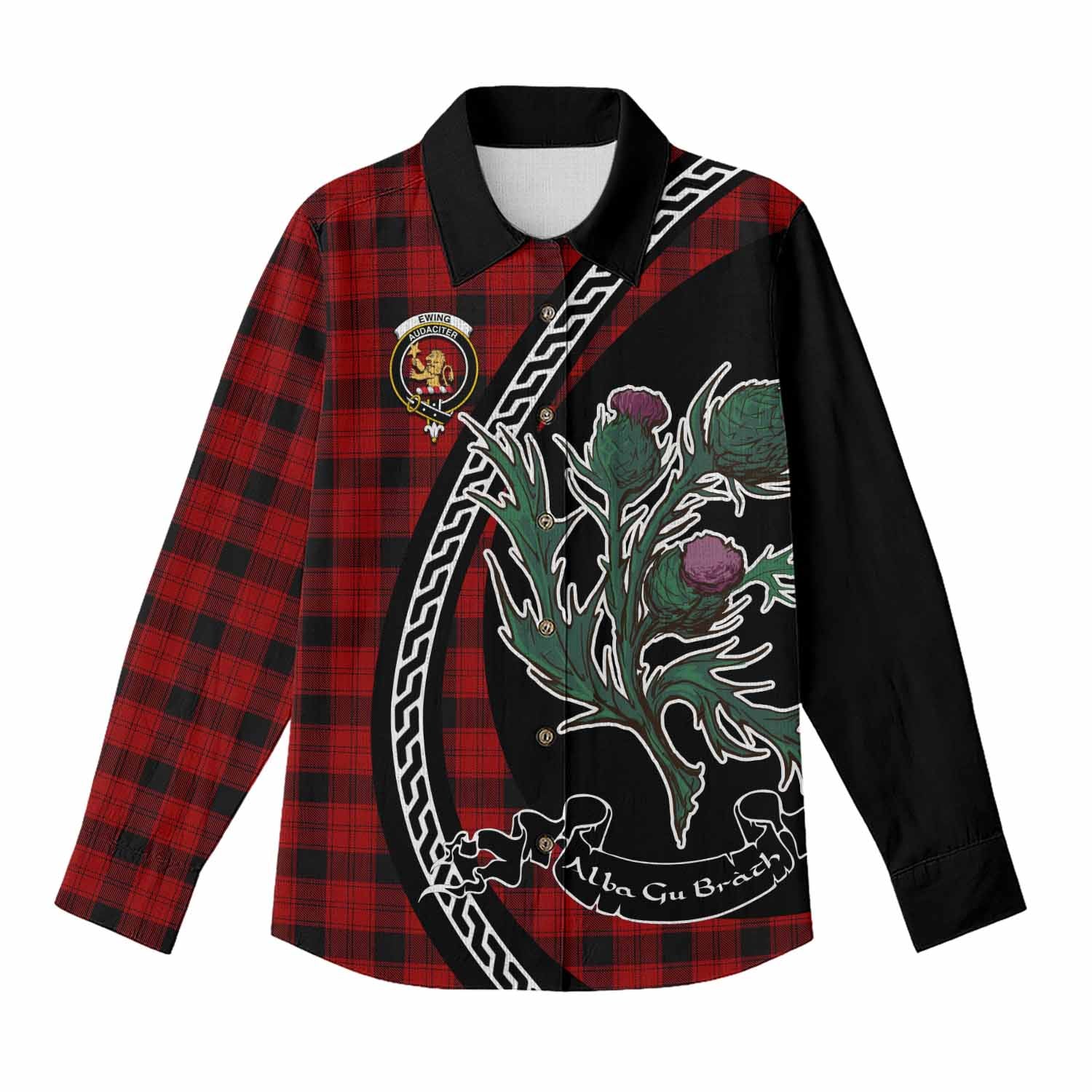Ewing Family Crest Tartan Women Casual Shirt Alba Thistle Inspired - Tartan Vibes Clothing