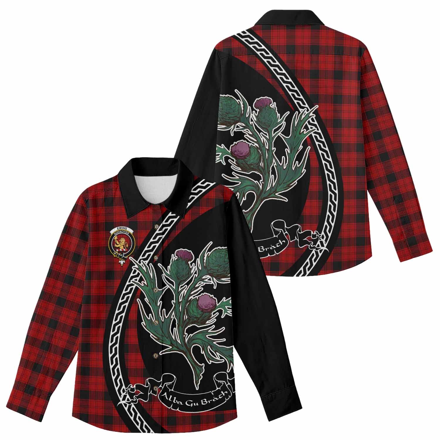 Ewing Family Crest Tartan Women Casual Shirt Alba Thistle Inspired - Tartan Vibes Clothing