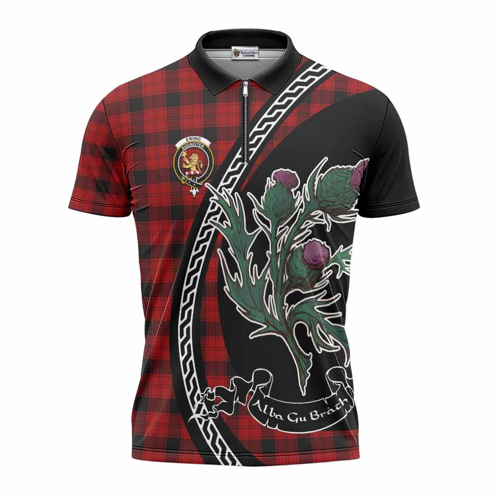 Ewing Family Crest Tartan Zipper Polo Shirt Alba Thistle Inspired - Tartan Vibes Clothing