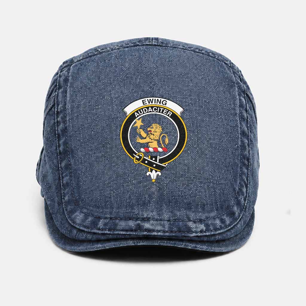Ewing Scottish Clan Crest Washed Flat Cap - Unisex Jeff Cap One Size (Adjustable) Dark Blue - Tartan Vibes Clothing