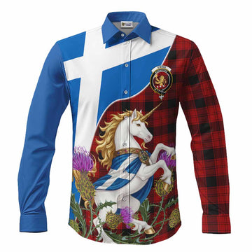 Ewing Scottish Tartan Crest Unicorn Heritage Long Sleeve Button Shirts Men's Shirt S - Tartan Vibes Clothing