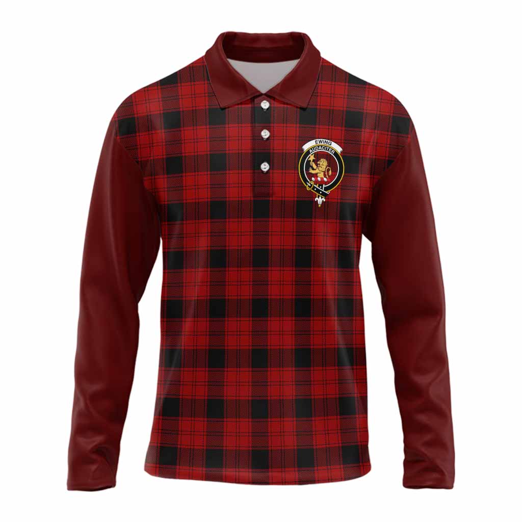 Ewing Tartan Accent Long Sleeve Polo Shirt with Family Crest