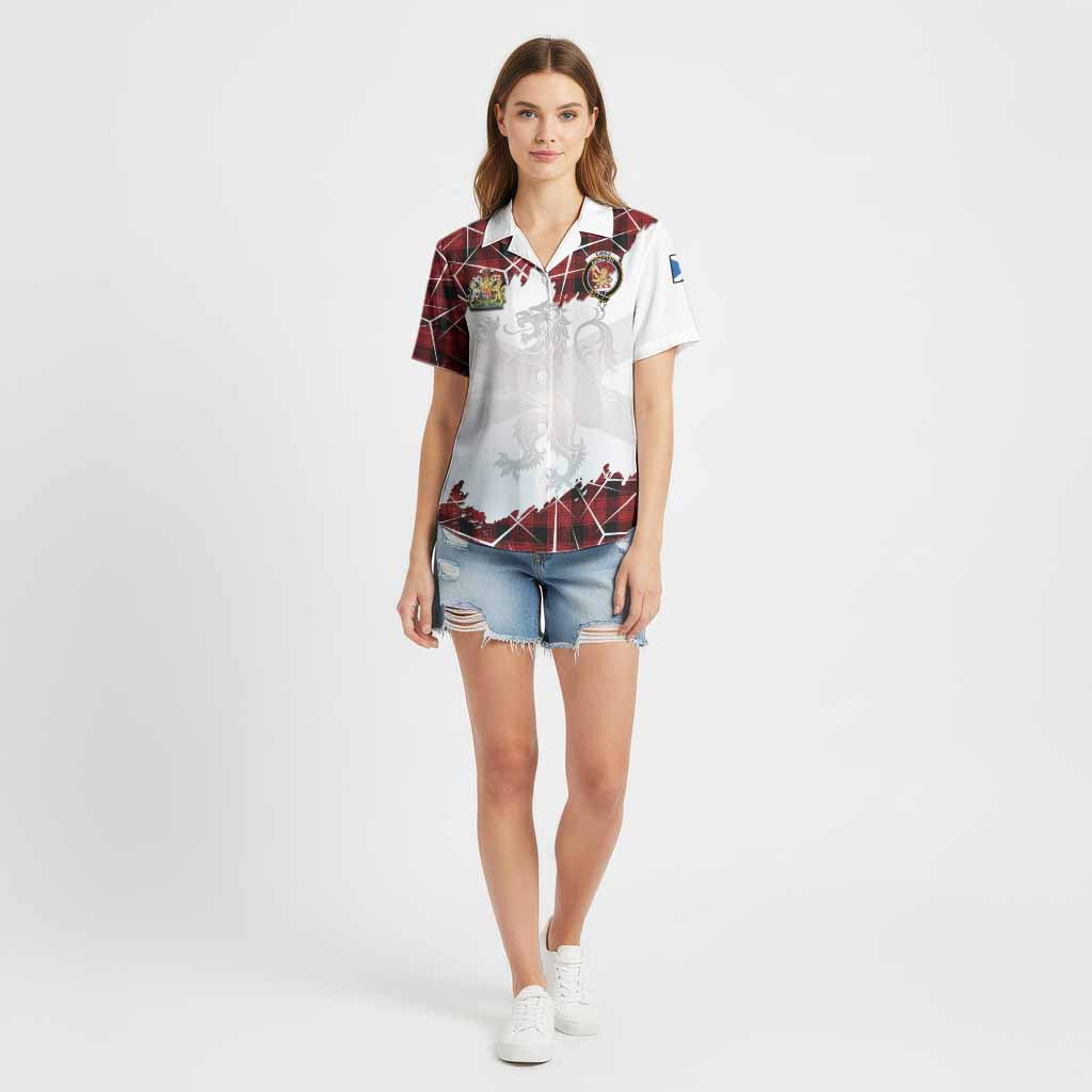 Ewing Tartan Cotton Hawaiian Shirt with Family Crest and Lion Rampant Grunge Style