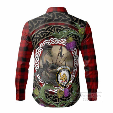 Ewing Tartan Crest Bagpipe Nessie Long Sleeve Button Shirts Scottish Loch Ness Monster Celtic Thistle