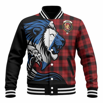 Ewing Tartan Crest Baseball Jacket Scottish Golden Lions Wave Flow