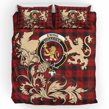 Ewing Tartan Crest Bedding Set with Scottish Iconic Symbols 