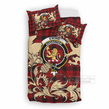 Ewing Tartan Crest Bedding Set with Scottish Iconic Symbols 